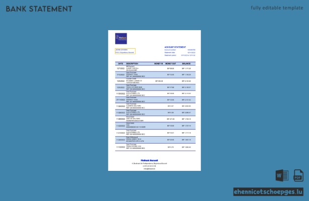 Excel-Beispielvorschau für den Kontoauszug der Burundi Finbank